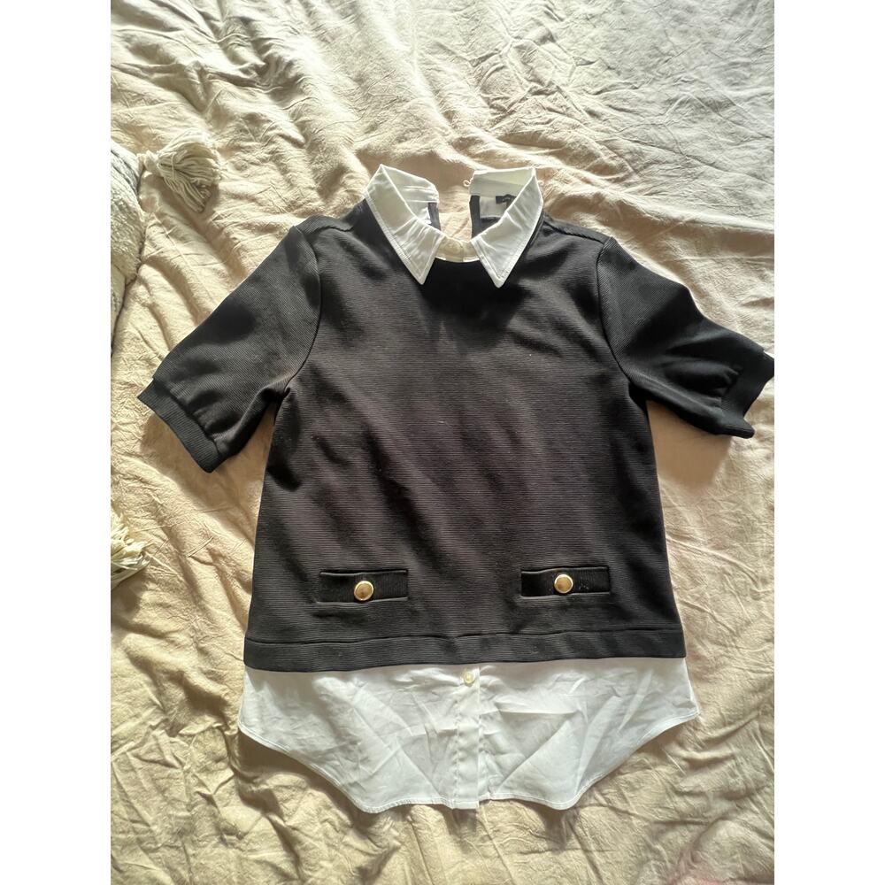 Ann Taylor Petite Mixed Media Layered Look Top - Size XSP